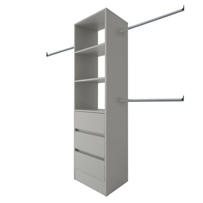 Spacepro Modular Pebble Grey 3 Drawer Tower Unit (H)2100mm (W)600mm (D)500mm from B&Q