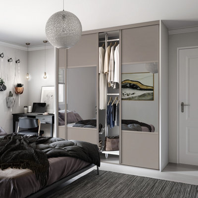 Spacepro Classic Wideline Mirrored Pebble Framed Sliding Wardrobe Door (H)2220mm (W)914mm from B&Q