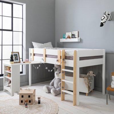 Nöa & Nani Una Midsleeper Kids Solid Wood Cabin Bed With Moro Desk In Classic White from B&Q