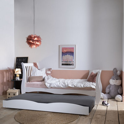 Nöa & Nani Noa & Nani Single Kids Sleigh Bed With Pullout Trundle In White Astrid