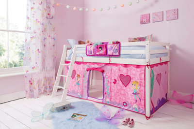 Nöa & Nani Noa & Nani Kids Solid Wood Cabin Bed Midsleeper With Fairies Tent In Classic White Moro