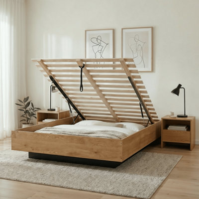 Nöa & Nani Noa & Nani Double 4Ft6 Gas Lift Ottoman Bed With Underbed Storage In Natural Pine Koping