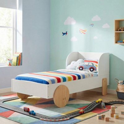 B&Q -  Noa & Nani Toddler Car Bed In White & Natural Pine Jonas