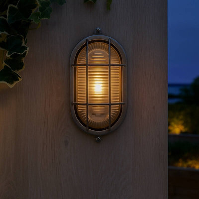 Portwest Westport Coastal Port Outdoor Flush Wall Light Matt Nickel from B&Q