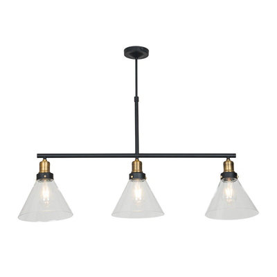 Edit Factory Glass 3 Light Bar Ceiling Pendant Antique Brass / Black from B&Q