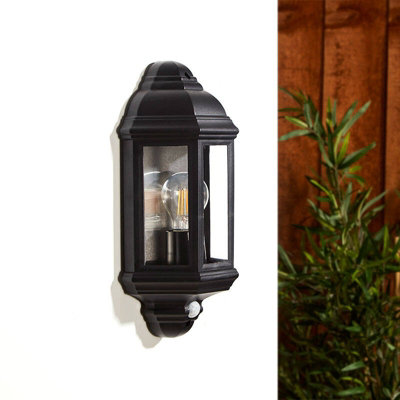 Edit Coastal Newquay Half Lantern Outdoor Wall Light With Pir Sensor Black from B&Q