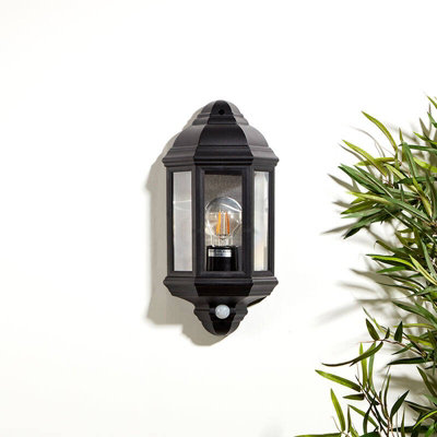Edit Coastal Newquay Half Lantern Outdoor Wall Light With Dusk To Dawn Sensor Black from B&Q