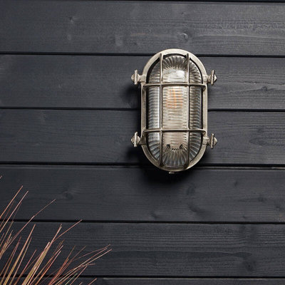 Portwest Westport Coastal Board Outdoor Flush Wall Light Matt Nickel from B&Q