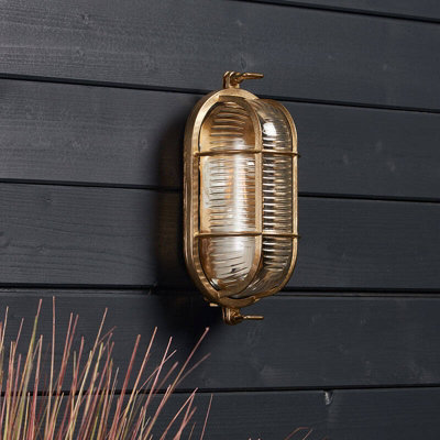Portwest Westport Coastal Port Outdoor Flush Wall Light Brass from B&Q