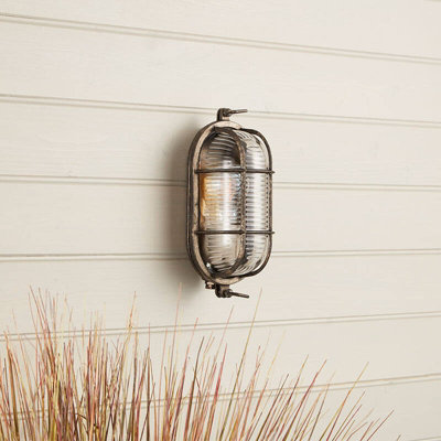 Portwest Westport Coastal Port Outdoor Flush Wall Light Pewter from B&Q