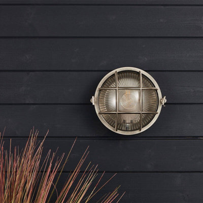 Portwest Westport Coastal Mate Round Outdoor Flush Wall Light Matt Nickel from B&Q