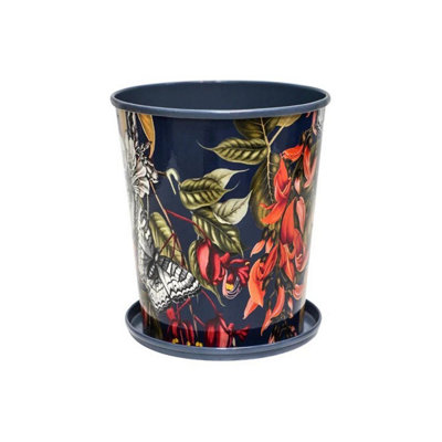 Ivyline Kew Temperate House Planter With SaucerMild SteelL14 X W14 X H16 CmNavy