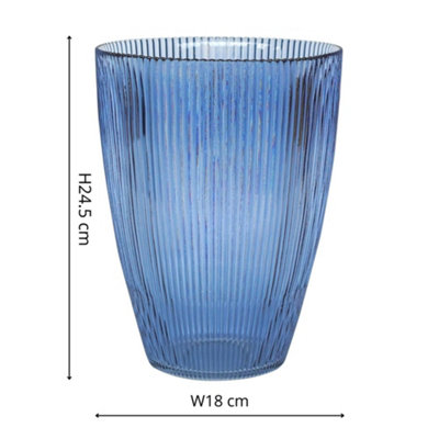 Ivyline Navy Ribbed Tall Vase H24.5Cm W18Cm from B&Q