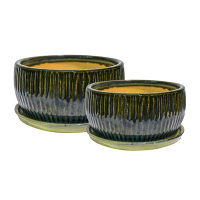 Ivyline Emerald Round Reactive Glaze Bonsai Planter Set Of 2 from B&Q