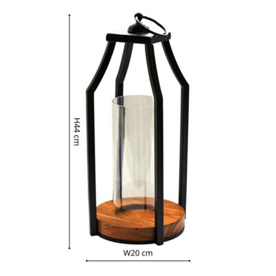 Ivyline Felicity Circular Base Lantern In Acacia Wood/black H44Cm W20Cm from B&Q