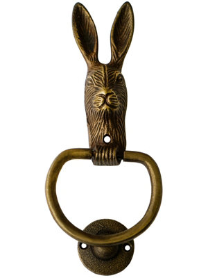 Ivyline Cast Iron Hare Door Knocker - Iron - L4 X W10.5 X H23.5 Cm - Antique Brass