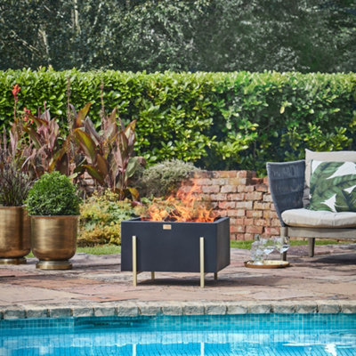 Ivyline Outdoor Orion Fire Pit In Matt Black/antique Gold H40Cm W58Cm