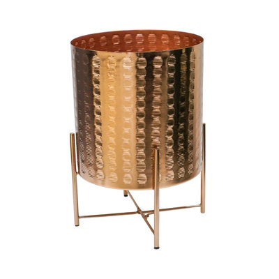 Ivyline Zendaya Embossed Metal Planter With StandMild SteelL27 X W27 X H40 CmGold from B&Q