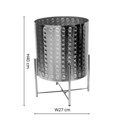 Ivyline Zendaya Silver Embossed Metal Planter With Stand H25Cm D25Cm from B&Q