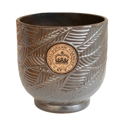 Ivyline Ivory Kew Leaf Embossed Cork Planter - Ceramic - L18 X W18 X H18 Cm - Charcoal 1.5Kg