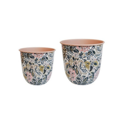 Ivyline Maisie Vintage Floral Pattern Blush Planter (Set Of 2)MetalPink from B&Q