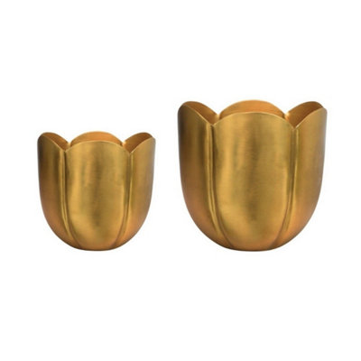 B&Q -  Eva Tulip Planter (Set Of 2)MetalL18 X W18 X H17 CmGold