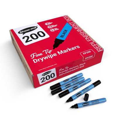Showroom Mode Show-Me Fine-Tip Drywipe Whiteboard Pens For Schools And Classrooms Black (200 Pack Of Markers) from B&Q