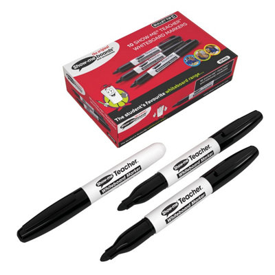 Showroom Mode Show-Me Black 'teacher' Drywipe Whiteboard Pens For Schools And Classrooms Black (10 Pack Of Markers) from B&Q