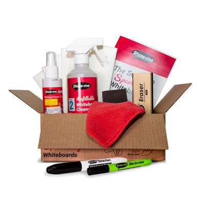 Showroom Mode Show-Me Whiteboard Cleaning Kit Sprays Pens Eraser Cloths Keep Whiteboards Sparkling Clean from B&Q