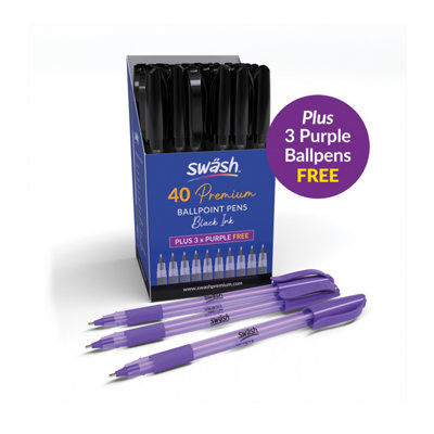 Swash Triangular Ballpoint Pens Rubber-Grip Black (Pack Of 40) from B&Q