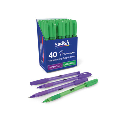 Swash Triangular Ballpoint Pens With Rubber Grip 40 Green + 3 from B&Q