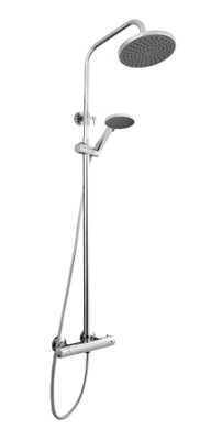 Nuie Chrome Round Head Thermostatic Bar Shower Rail & Riser Kit