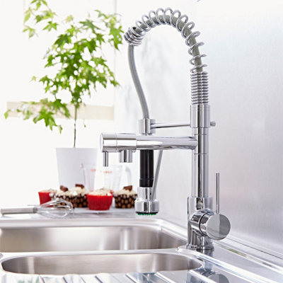 B&Q -  Mono Pull Out Kitchen Mixer Tap Dual Spout Spray Chrome