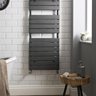 FNX Bathrooms Quadrance Anthracite Heated Towel Rail 1213X500mm 2014 Btu 450 Pipe Centres from B&Q
