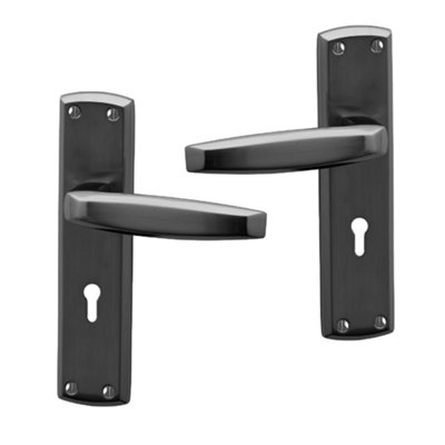 Intelligent Hardware Uap Deco Black Nickel Internal Door Handles Pair- Lever On Backplate Euro Lock Set from B&Q