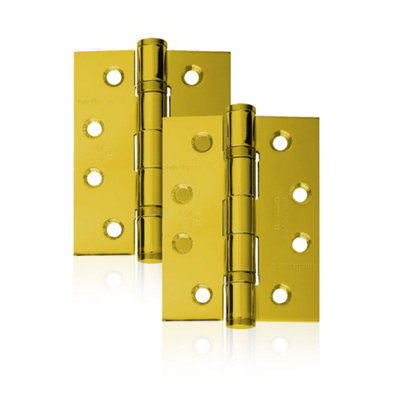 B&Q -  Uap Pack Of 4 Door Hinges4 Inch100X75mmMild Steel Ball Bearing ButtSquare CornersInternal DoorElectro Brassed