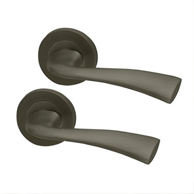 UAP Limited Uap Scimitar Metal Grey Internal Door Handles Pair- Premium Range Zinc Round Rose Lever Design from B&Q