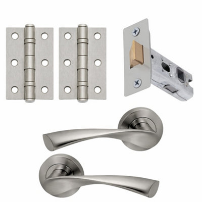 UAP Limited Uap Zeta Lever On Rose Internal Door Handles Pair Latch Pack With Hinges And Tubular Latch Satin Nickel Polish from B&Q