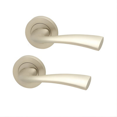 UAP Limited Uap Scimitar Pearl Nickel Internal Door Handles Pair- Premium Range Zinc Round Rose Lever Design from B&Q