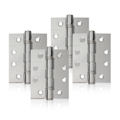 B&Q -  Uap Pack Of 4 Door Hinges4 Inch100X75mmMild Steel Ball Bearing ButtSquare CornersInternal DoorPolished Chrome