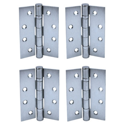 B&Q -  Uap Pack Of 4 Door Hinges4Inch100X75mmMild Steel Ball Bearing ButtSquare CornersInternal DoorSatin Chrome Plated