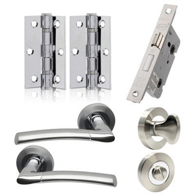 UAP Limited Uap Falcon Lever On Rose Door Handles Pair Complete Bathroom Set In Silver Finish