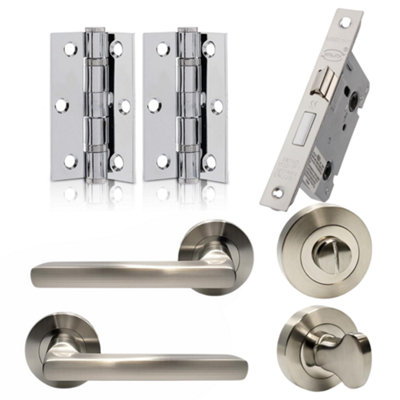 UAP Limited Uap Matiz Lever On Rose Door Handles Pair Complete Bathroom Set  Polished Chrome Satin Nickel from B&Q