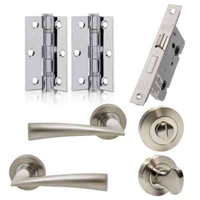 UAP Limited Uap Developer PhantomDoor Handle Pack With Hinges And Bathroom LockPolished Chrome/satin Nickel from B&Q