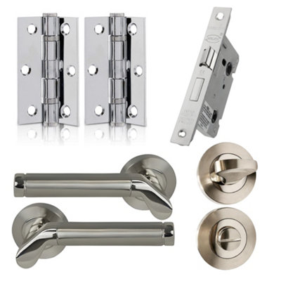 UAP Limited Uap Ventura Lever On Rose Door Handles Pair Complete Bathroom Set  Polished And Satin Nickel from B&Q