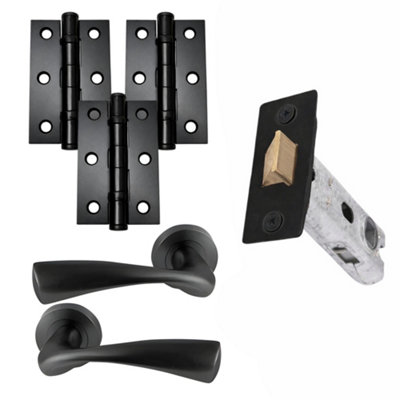 UAP Limited Uap Developer Zeta Lever On Rose Internal Door Handles Pair Latch Pack With Hinges And Tubular Latch Matt Black from B&Q