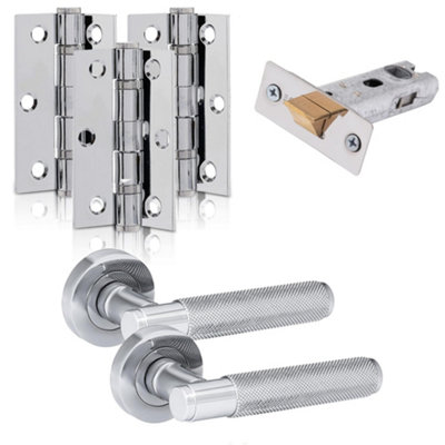 UAP Limited Uap Developer Knurled Lever On Rose Door Handle Pair Matt Latch Pack With Hinges Polished Chrome from B&Q