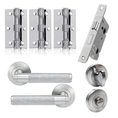 UAP Limited Uap Developer Knurled Internal Door Handles Pair With Complete Bathroom Pack Satin Chrome Polish from B&Q