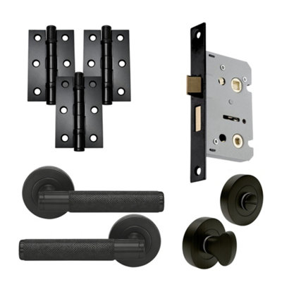 UAP Limited Uap Developer Knurled Internal Door Handles Pair With Complete Bathroom Pack Matt Black from B&Q