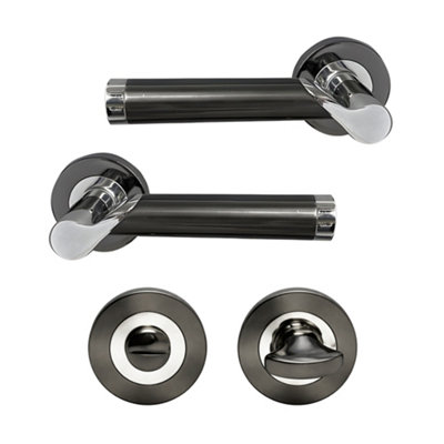 UAP Limited Uap Enterprise Internal Door Handles Pair With Turn & Release Bathroom Pack In Polished Chrome / Black from B&Q